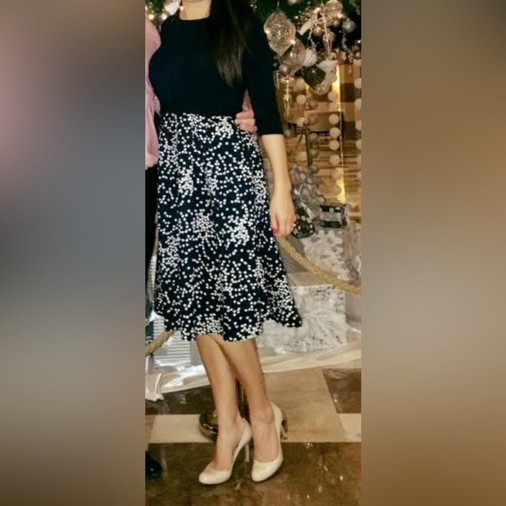 Chic Navy Blue and White Long Sleeve Dress